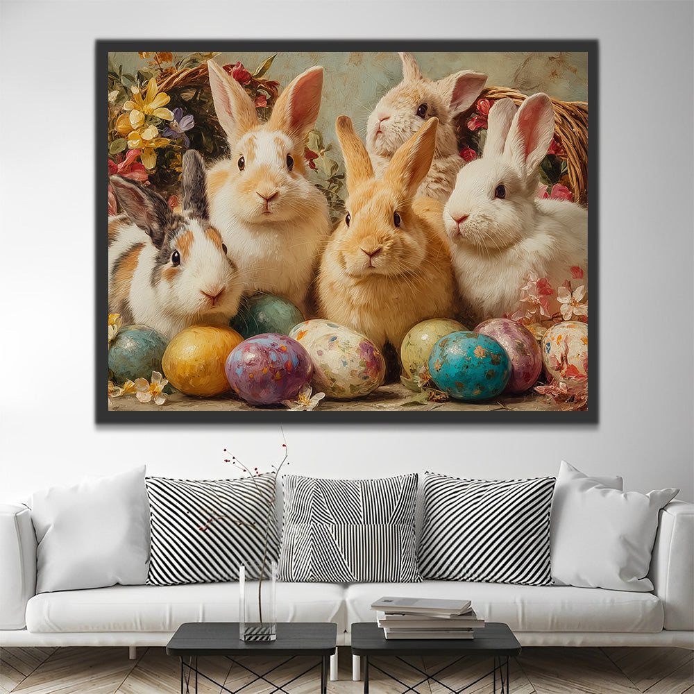 Groupe de Lapins et Œufs de Pâques Peinture par Numéros