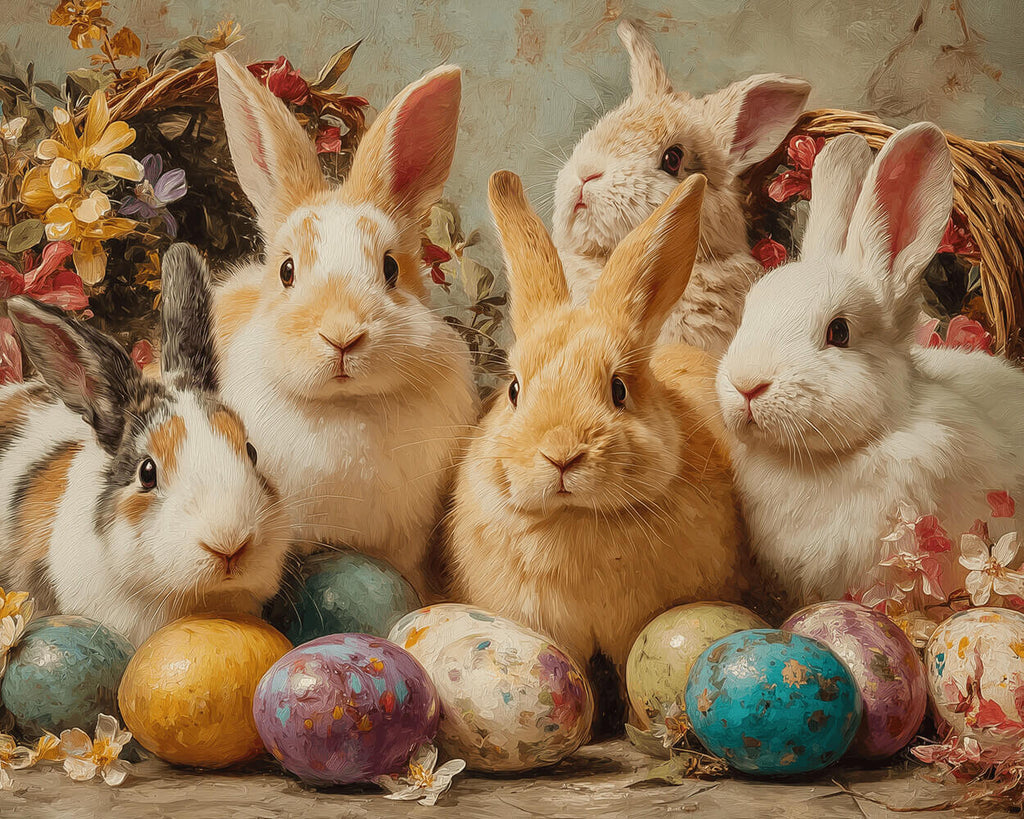 Groupe de Lapins et Œufs de Pâques Peinture par Numéros