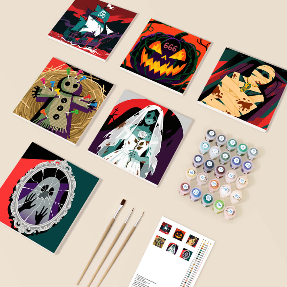 Halloween Effrayant 6 Mini Peintures par Numéros