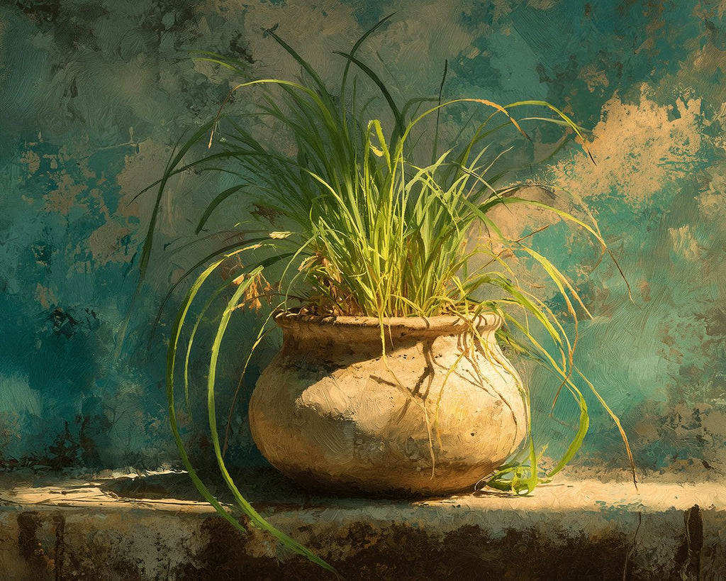 Herbe Verte Poussant dans un Pot en Terre Cuite Peinture par Numéros