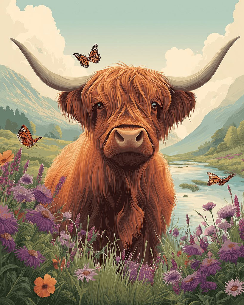 Highlands et Chrysanthèmes dans les Montagnes Sauvages Peinture par Numéros