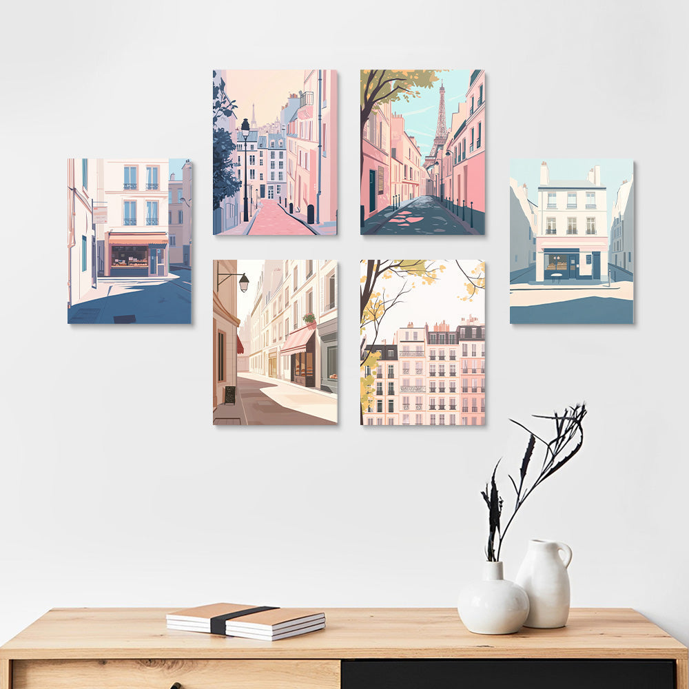 Immeubles de Grande Hauteur en Ville 6 Mini Peintures par Numéros