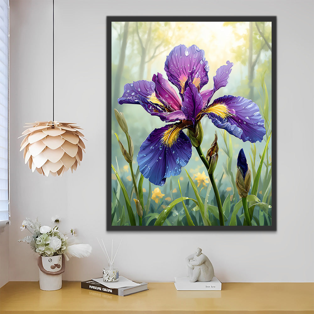 Iris Violet avec Rosée dans la Nature Peinture par Numéros