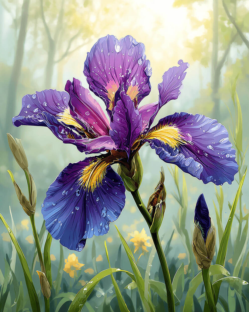 Iris Violet avec Rosée dans la Nature Peinture par Numéros