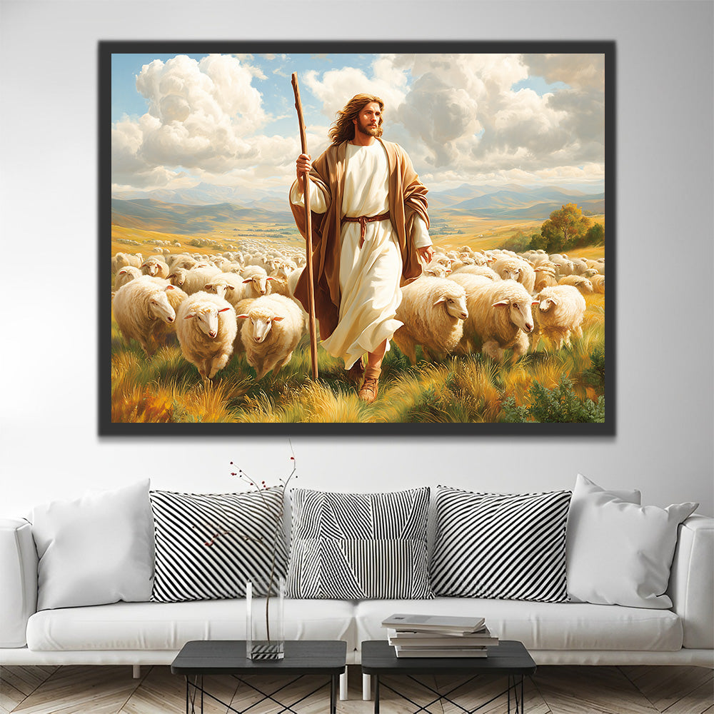 Jésus Berger des Moutons Peinture par Numéros