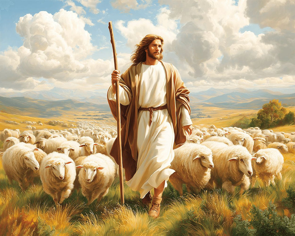 Jésus Berger des Moutons Peinture par Numéros