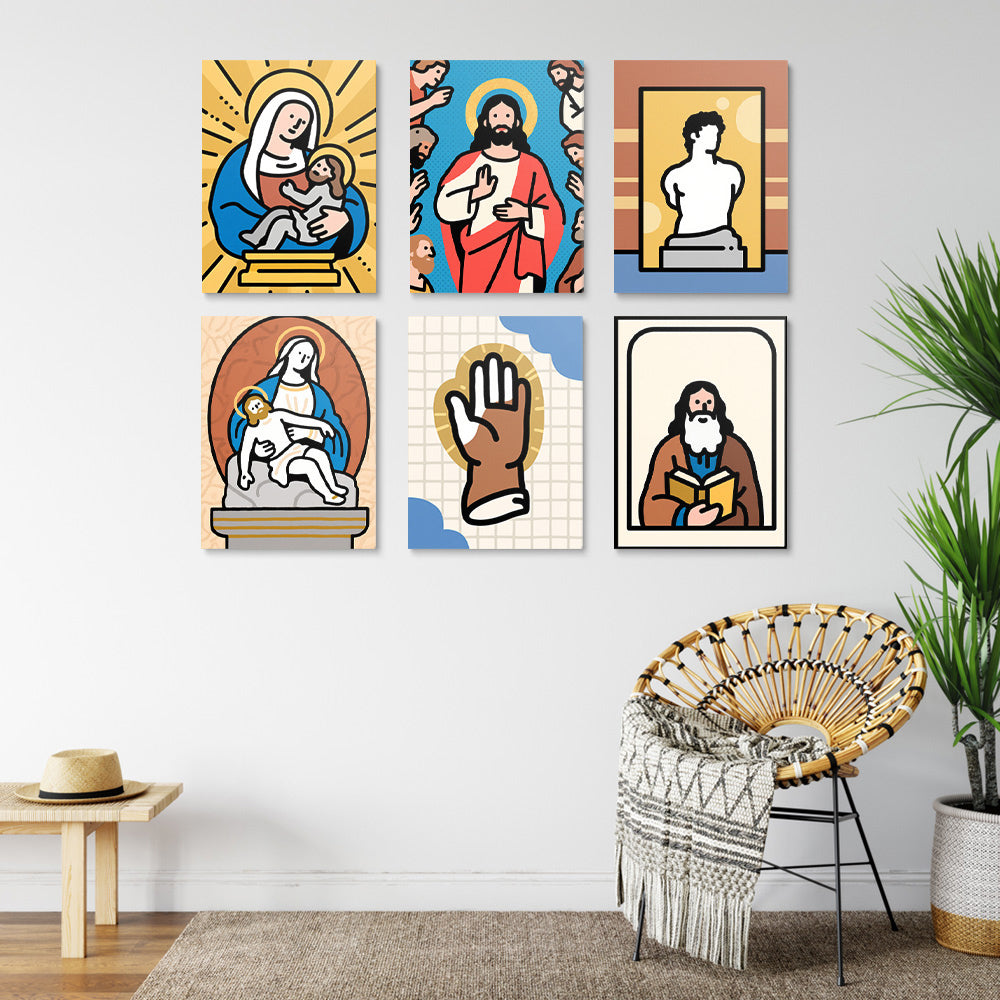 Jésus et la Vierge 6 Mini Peintures par Numéros