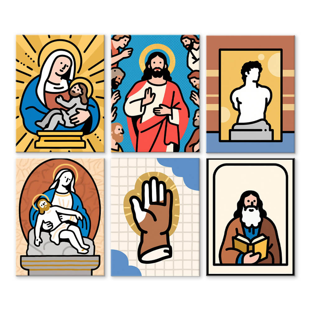 Jésus et la Vierge 6 Mini Peintures par Numéros