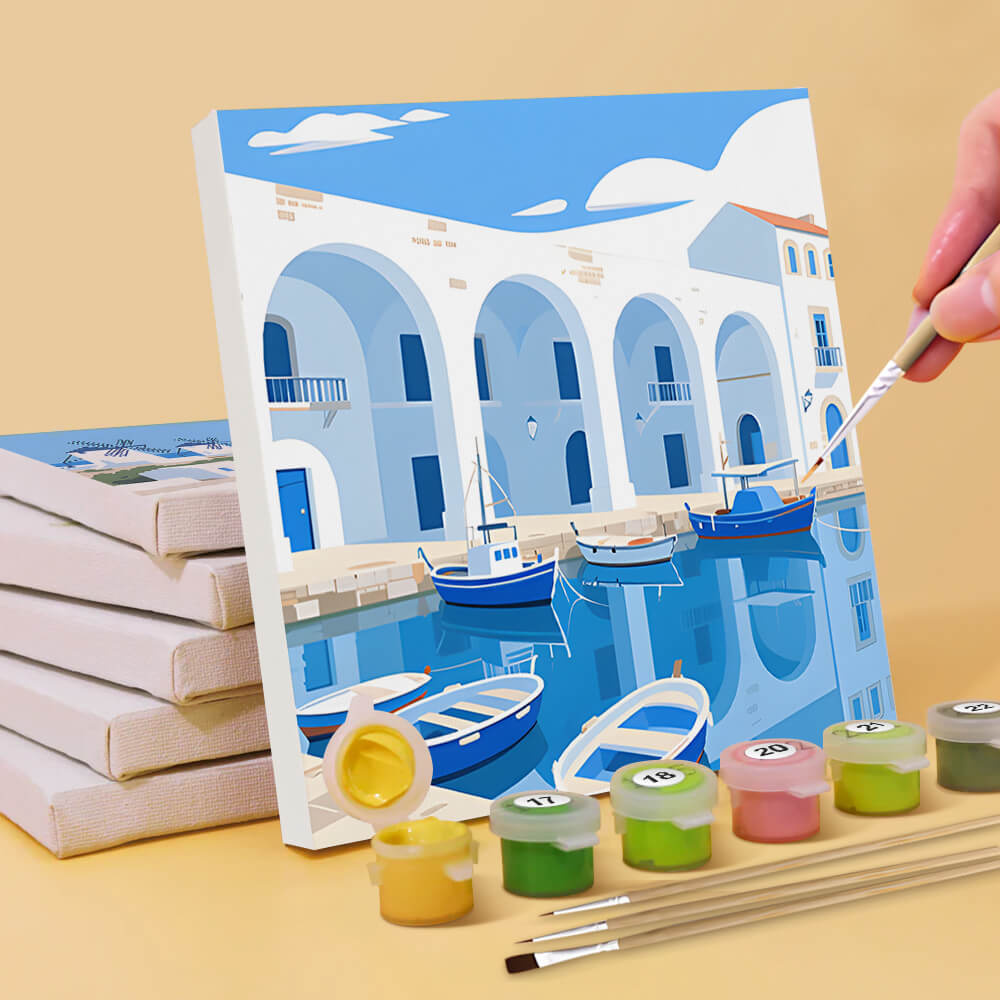 Jour Ensoleillé à Santorin 6 Mini Peintures par Numéros