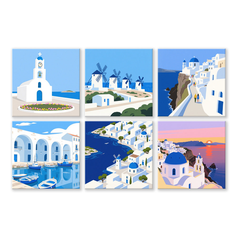 Jour Ensoleillé à Santorin 6 Mini Peintures par Numéros