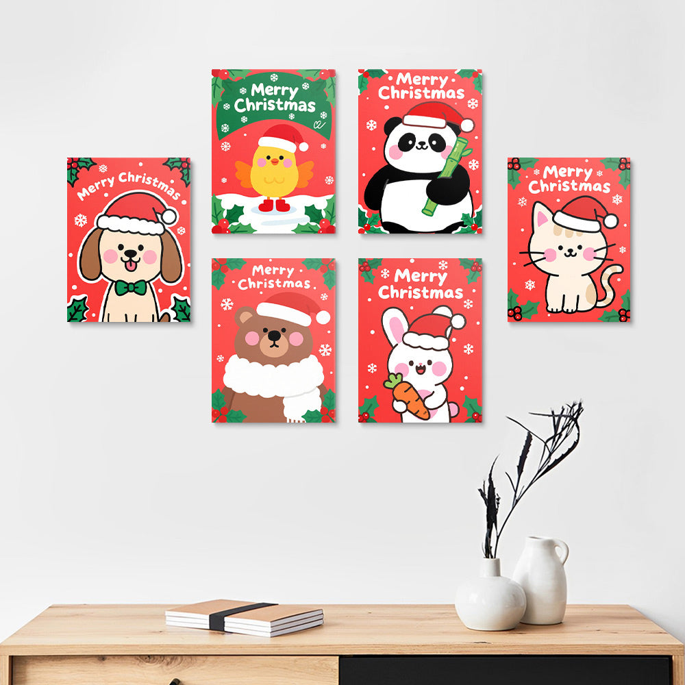 Joyeux Noël aux Animaux Cartoon 6 Mini Peintures par Numéros