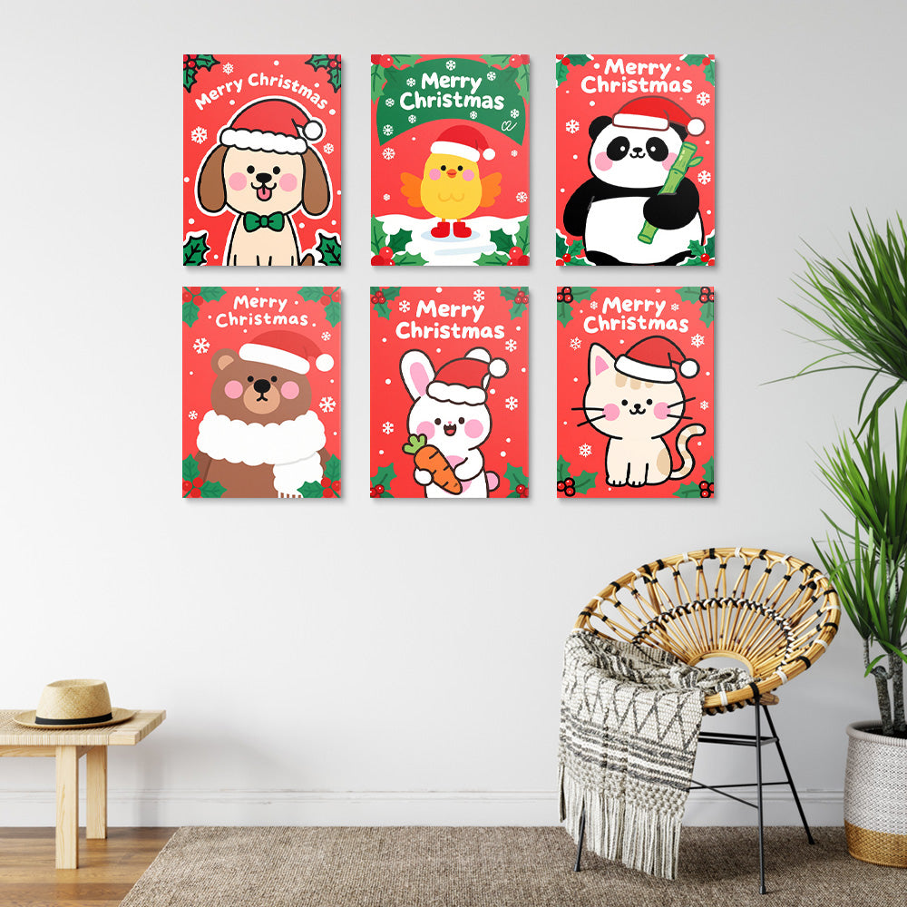 Joyeux Noël aux Animaux Cartoon 6 Mini Peintures par Numéros