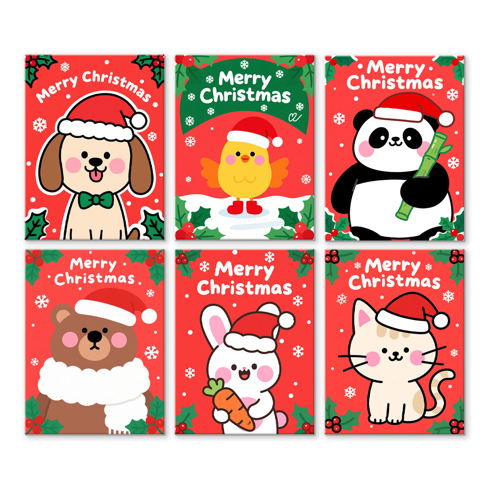 Joyeux Noël aux Animaux Cartoon 6 Mini Peintures par Numéros