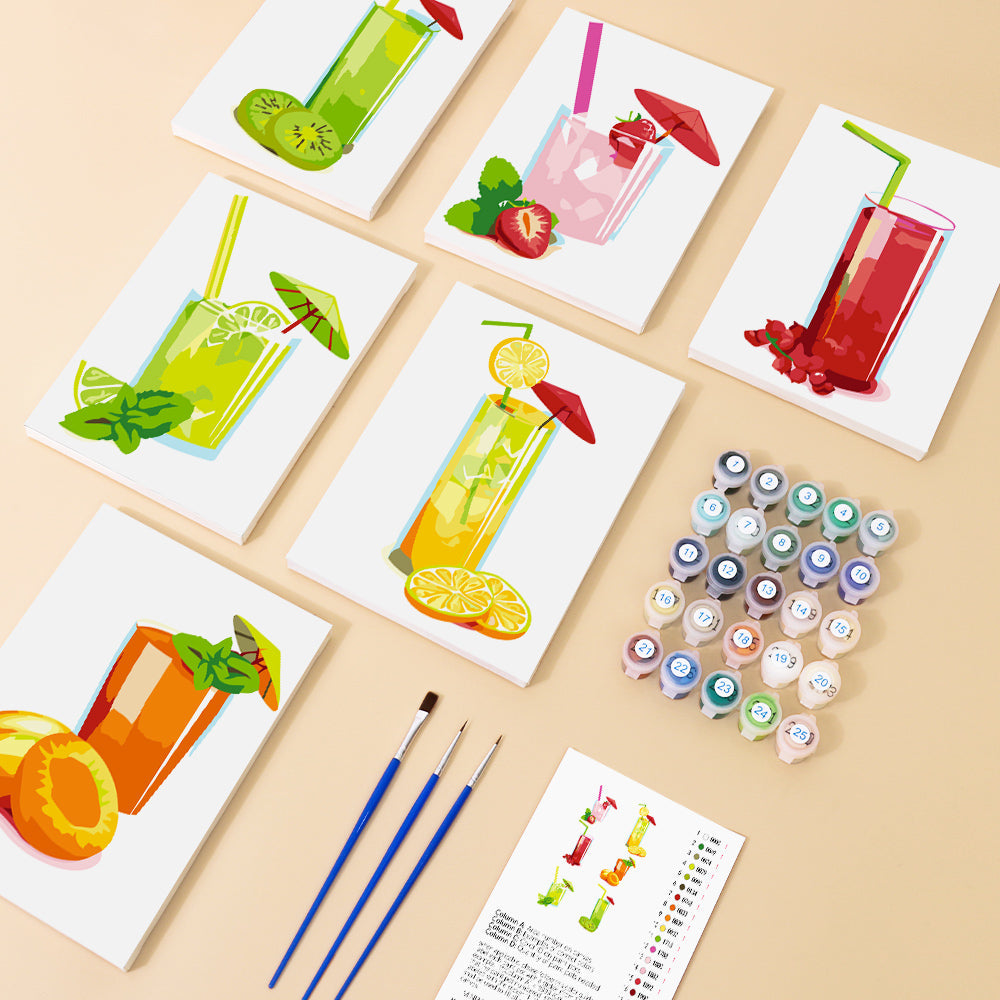 Jus de Fruits Fraîchement Pressés 6 Mini Peintures par Numéros