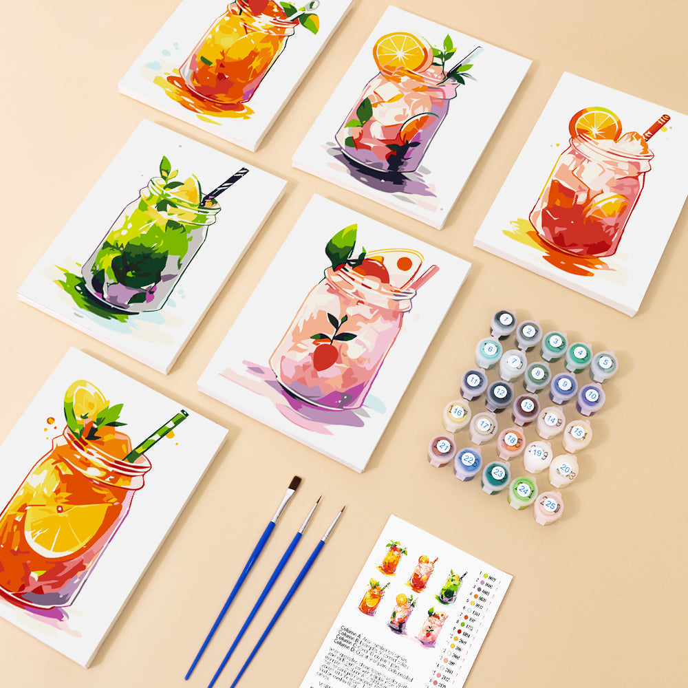 Jus en Bouteille Frais 6 Mini Peintures par Numéros