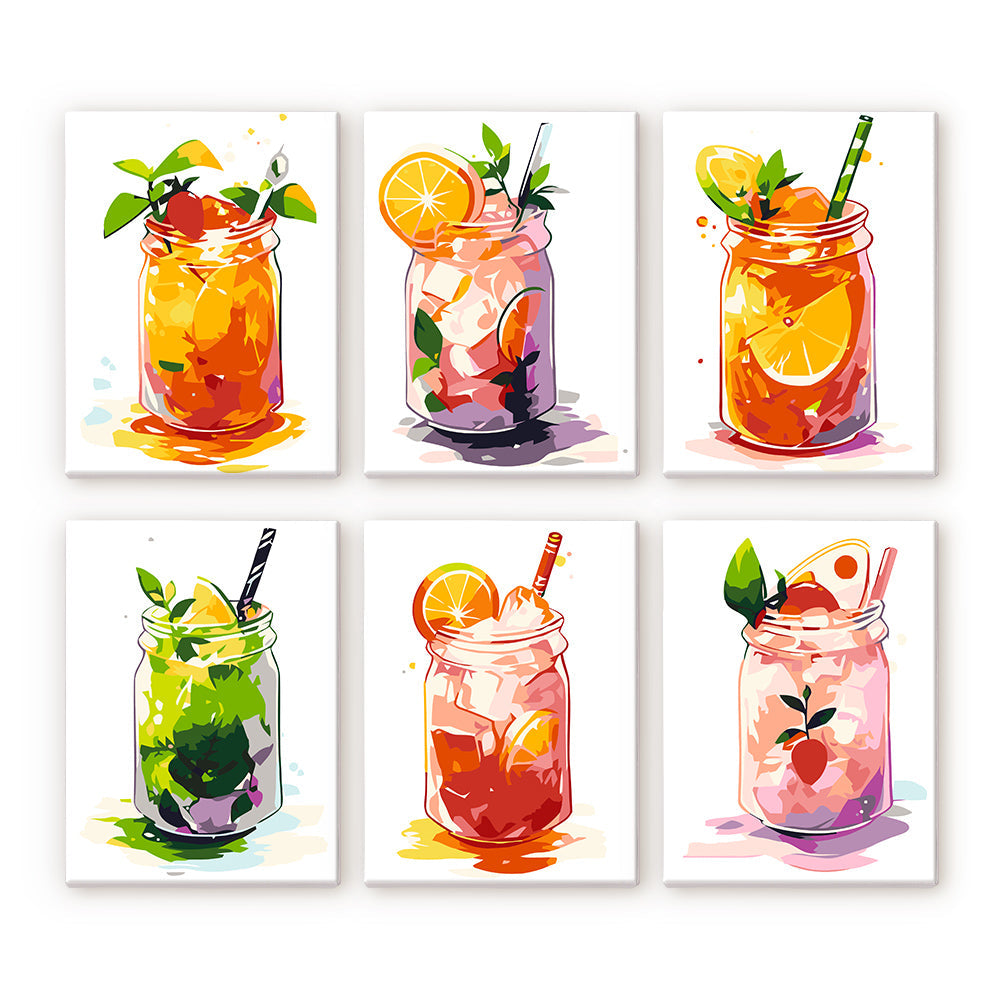 Jus en Bouteille Frais 6 Mini Peintures par Numéros
