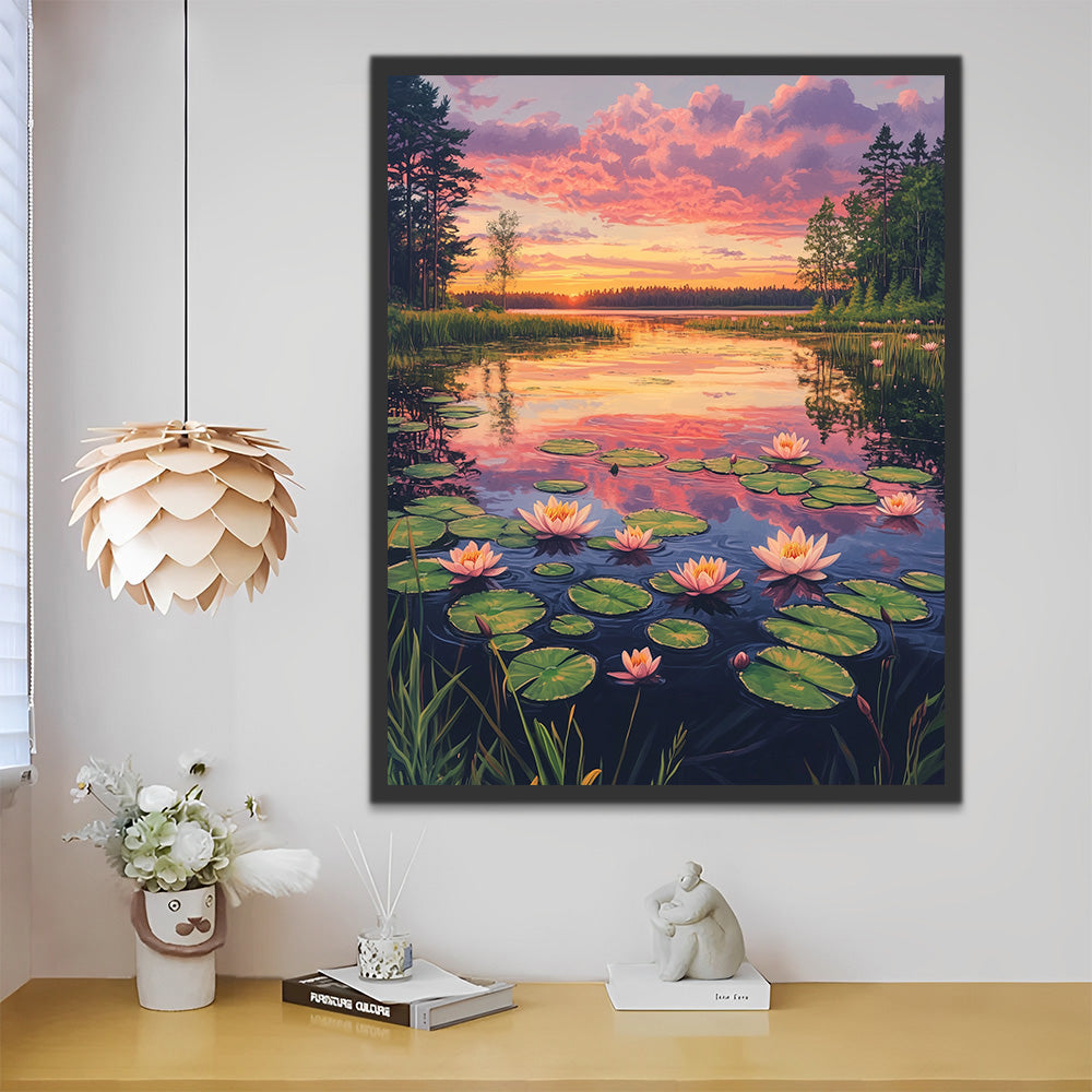 Lac aux Lotus Sauvages Peinture par Numéros