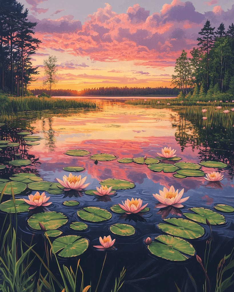 Lac aux Lotus Sauvages Peinture par Numéros