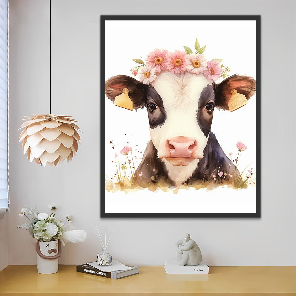 Laitière et Fleurs Roses Peinture par Numéros