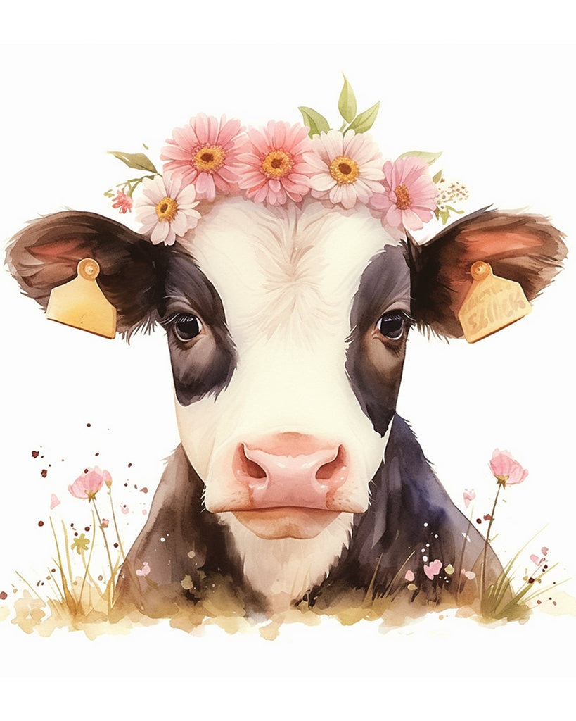 Laitière et Fleurs Roses Peinture par Numéros
