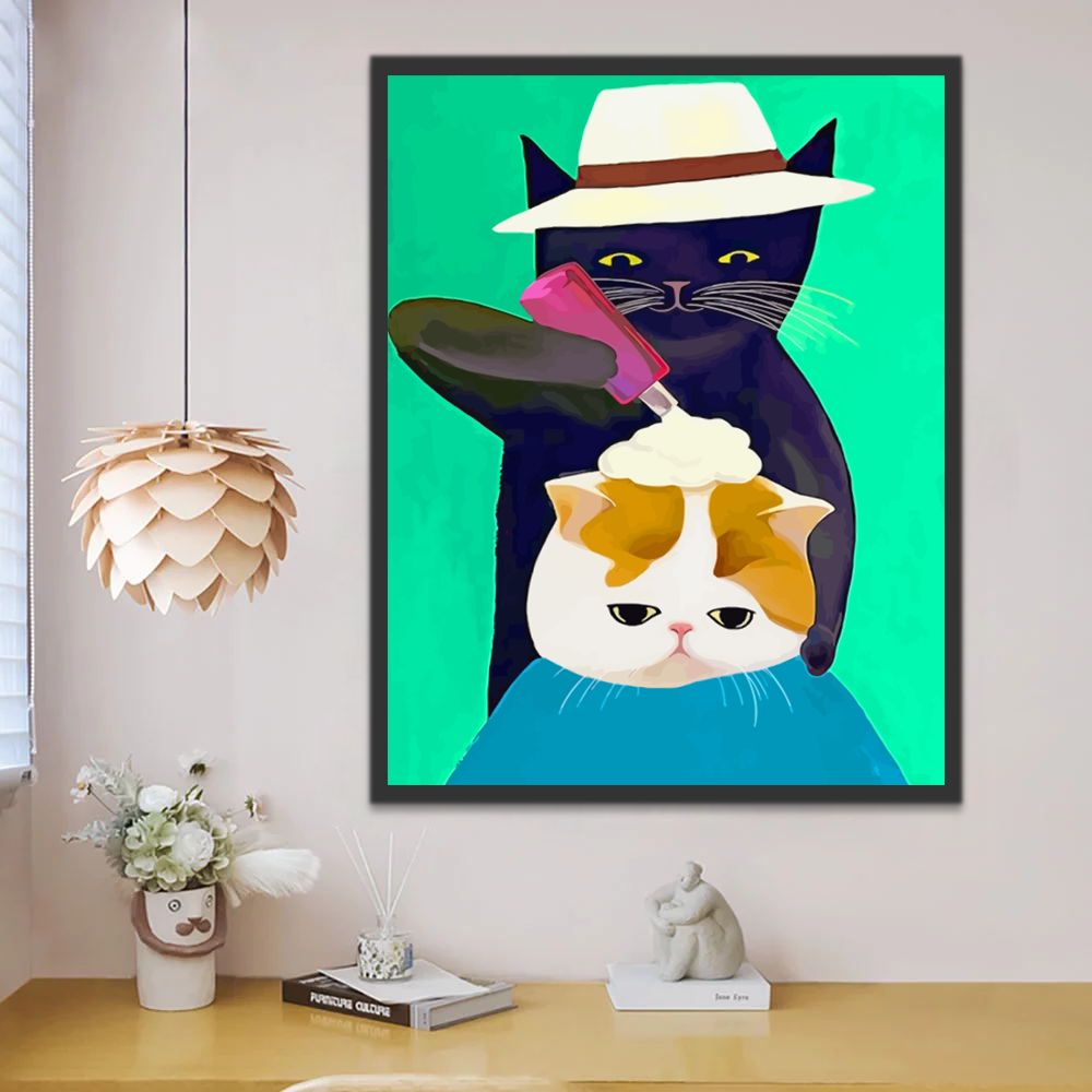 Le Coiffeur Chat Noir Peinture par Numéros