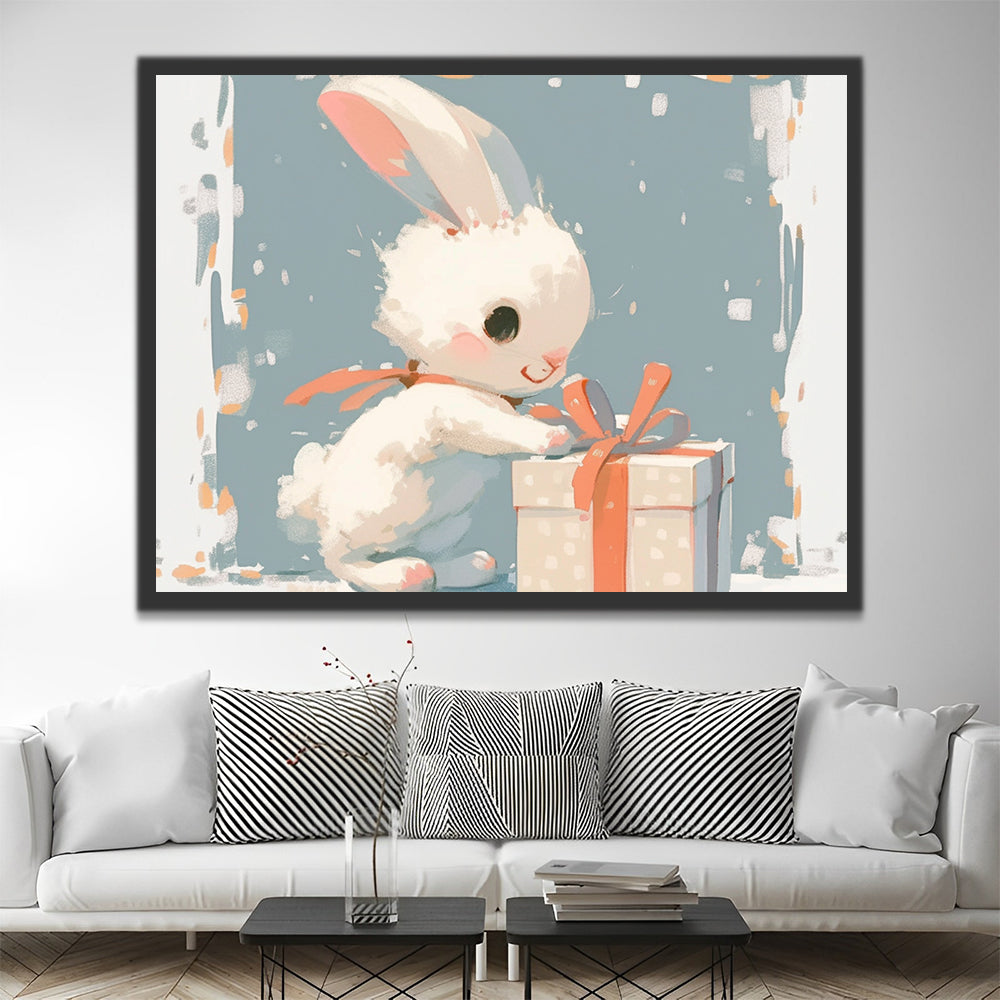 Le petit lapin blanc qui a ouvert le cadeau Peinture par Numéros