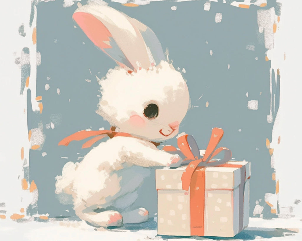 Le petit lapin blanc qui a ouvert le cadeau Peinture par Numéros