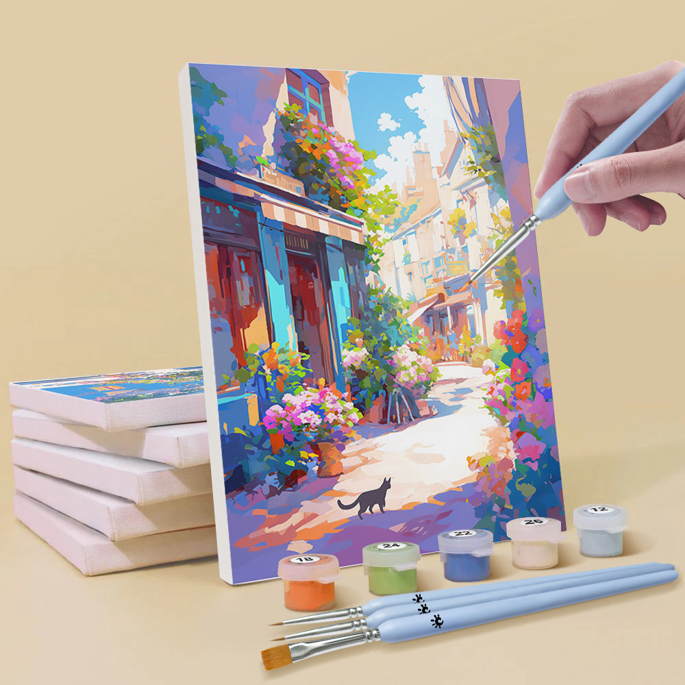 Le Soleil Brille sur la Ville Européenne 6 Mini Peintures par Numéros