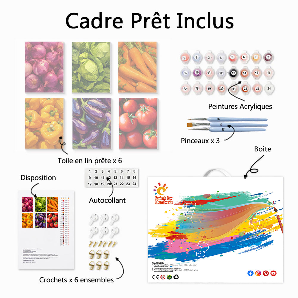 Légumes Frais Variés 6 Mini Peintures par Numéros