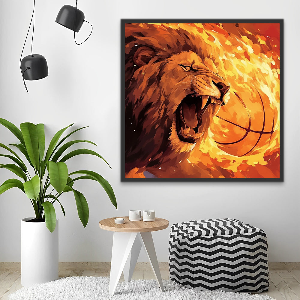 Les Lions et le feu du basket Peinture par Numéro