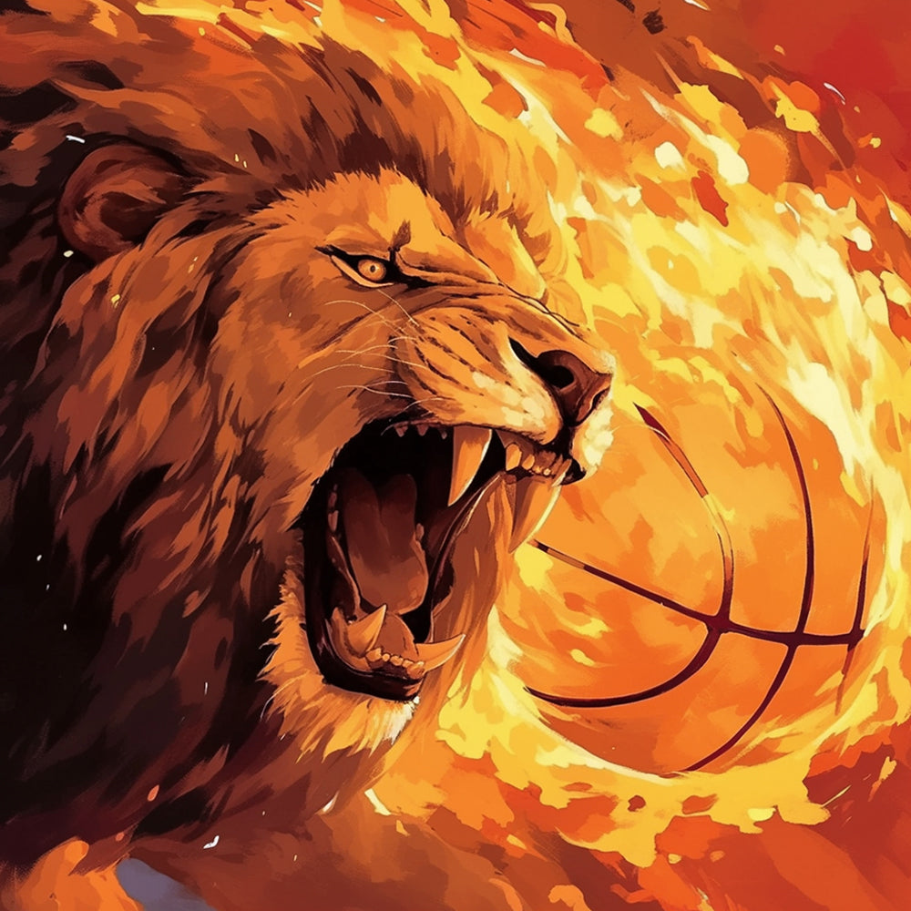Les Lions et le feu du basket Peinture par Numéro