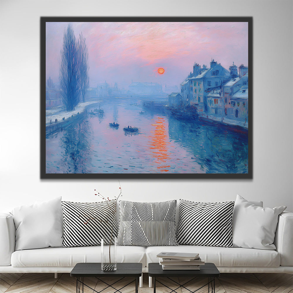 Lever de Soleil sur la Rivière Hivernale Peinture par Numéros