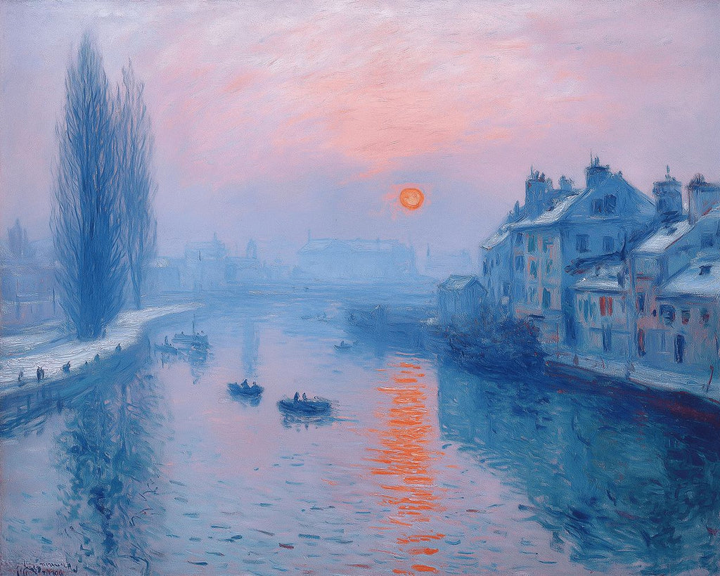 Lever de Soleil sur la Rivière Hivernale Peinture par Numéros