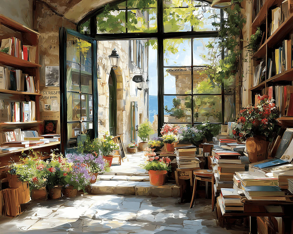 Librairie au Bord de la Mer Peinture par Numéros