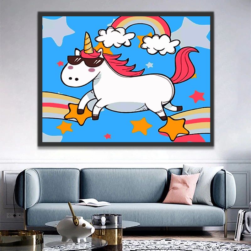 Licorne Cool et Arc-en-Ciel Peinture par Numéros