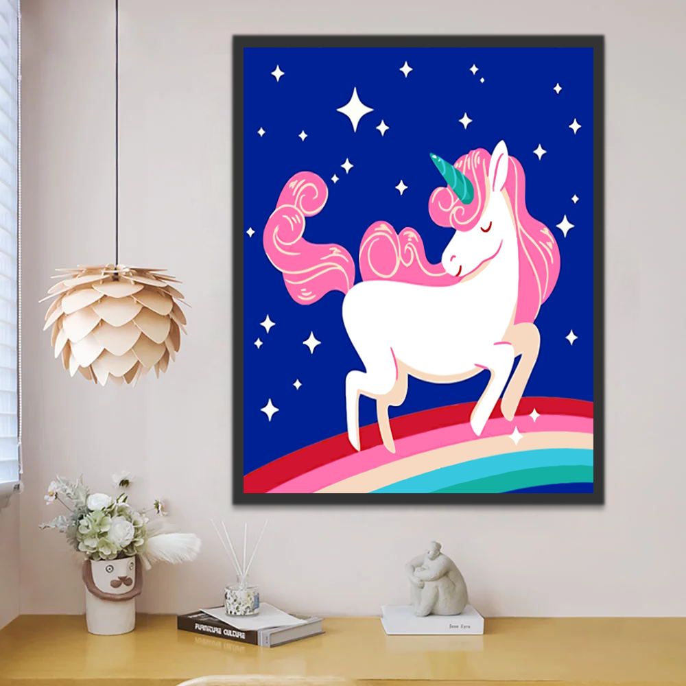 Licorne Mignonne et Ciel Etoilé Peinture par Numéros