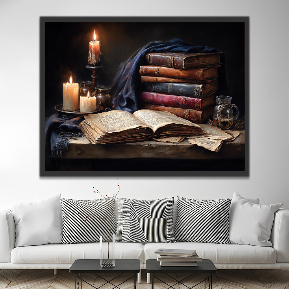 Livres Classiques à la Lueur des Bougies Peinture par Numéros