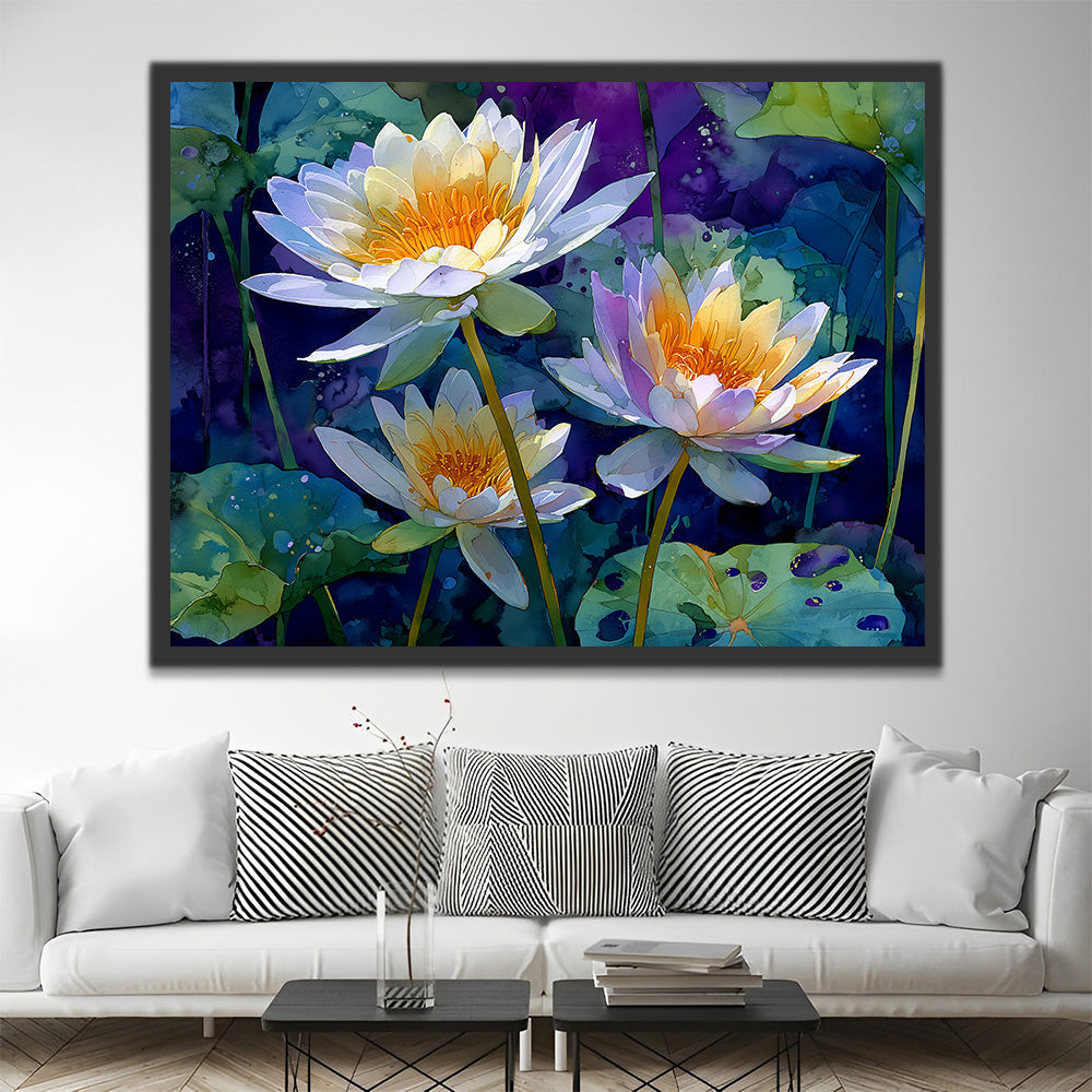 Lotus parmi les Feuilles Vertes Peinture par Numéros