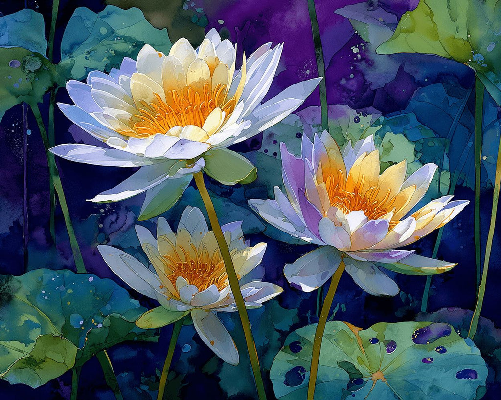 Lotus parmi les Feuilles Vertes Peinture par Numéros