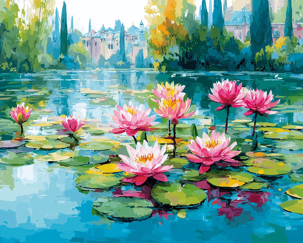 Lotus Rose en Pleine Floraison Peinture par Numéros
