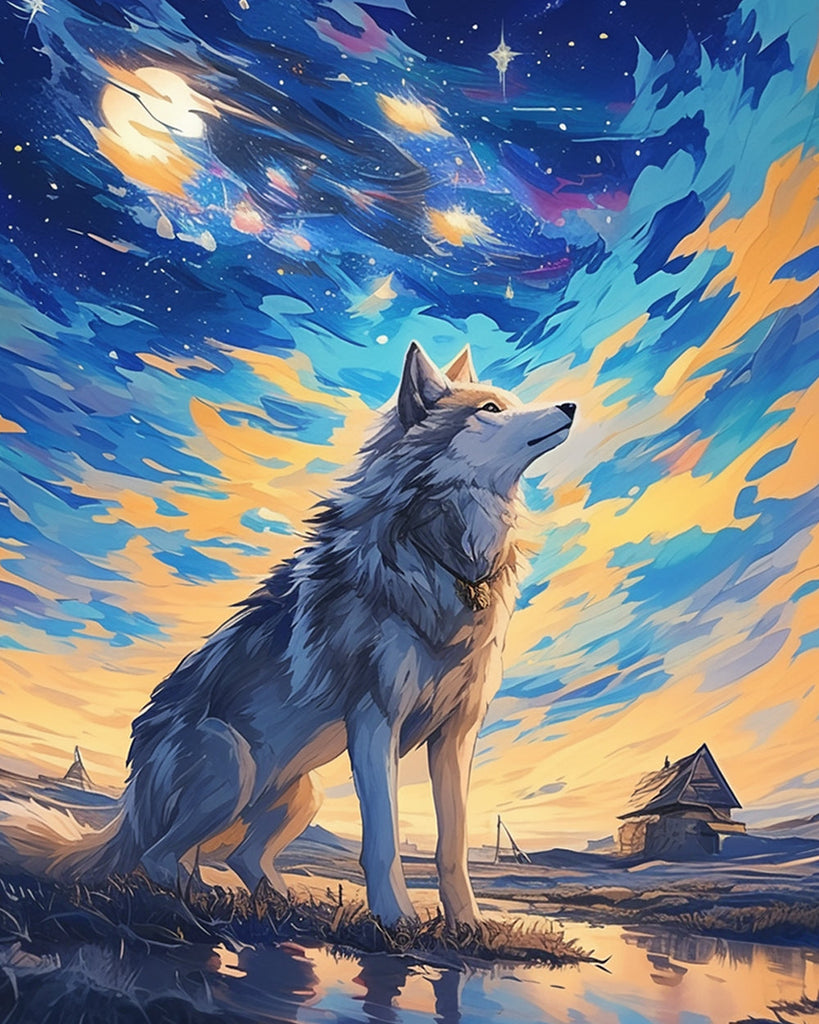 Loup étoilé Peinture par Numéros