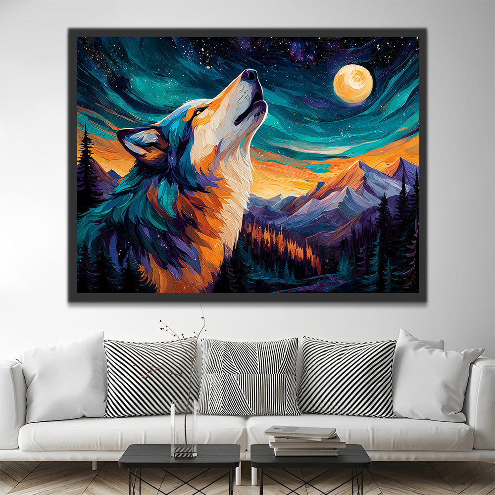 Loup Hurlant sous les Aurores Peinture par Numéros