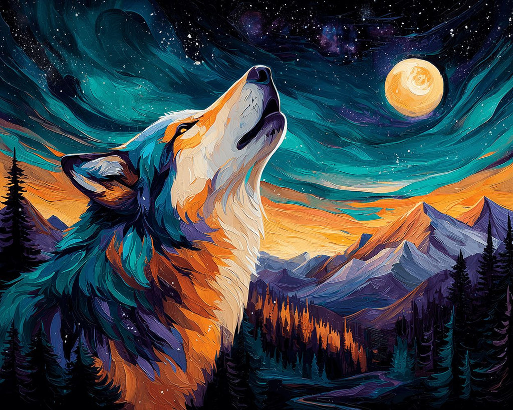 Loup Hurlant sous les Aurores Peinture par Numéros