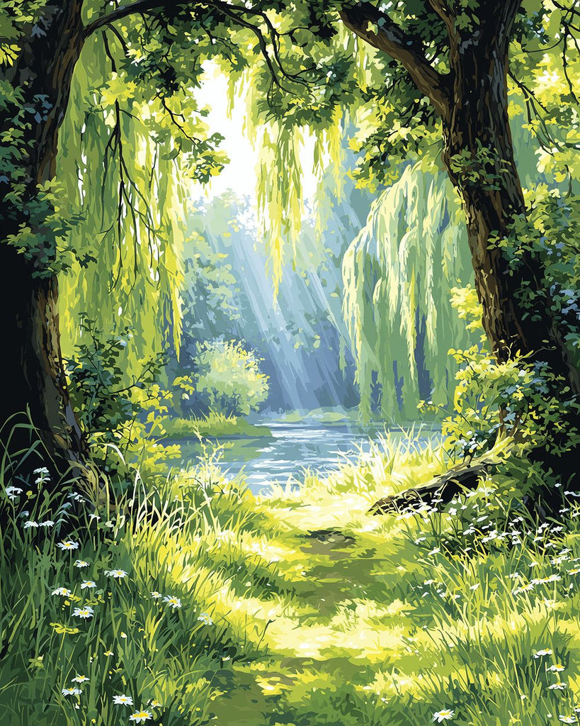 Lumière du Soleil dans la Forêt Verte Peinture par Numéros