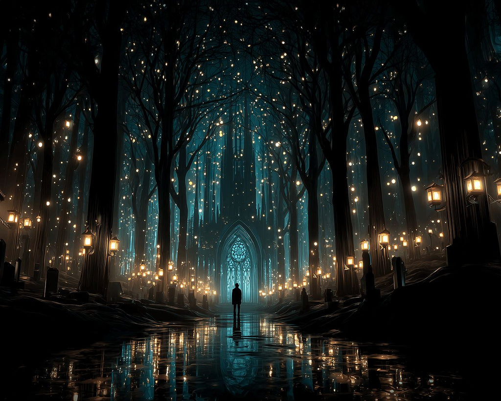 Lumières de Rue et Arbres Lumineux devant le Château Peinture par Numéros