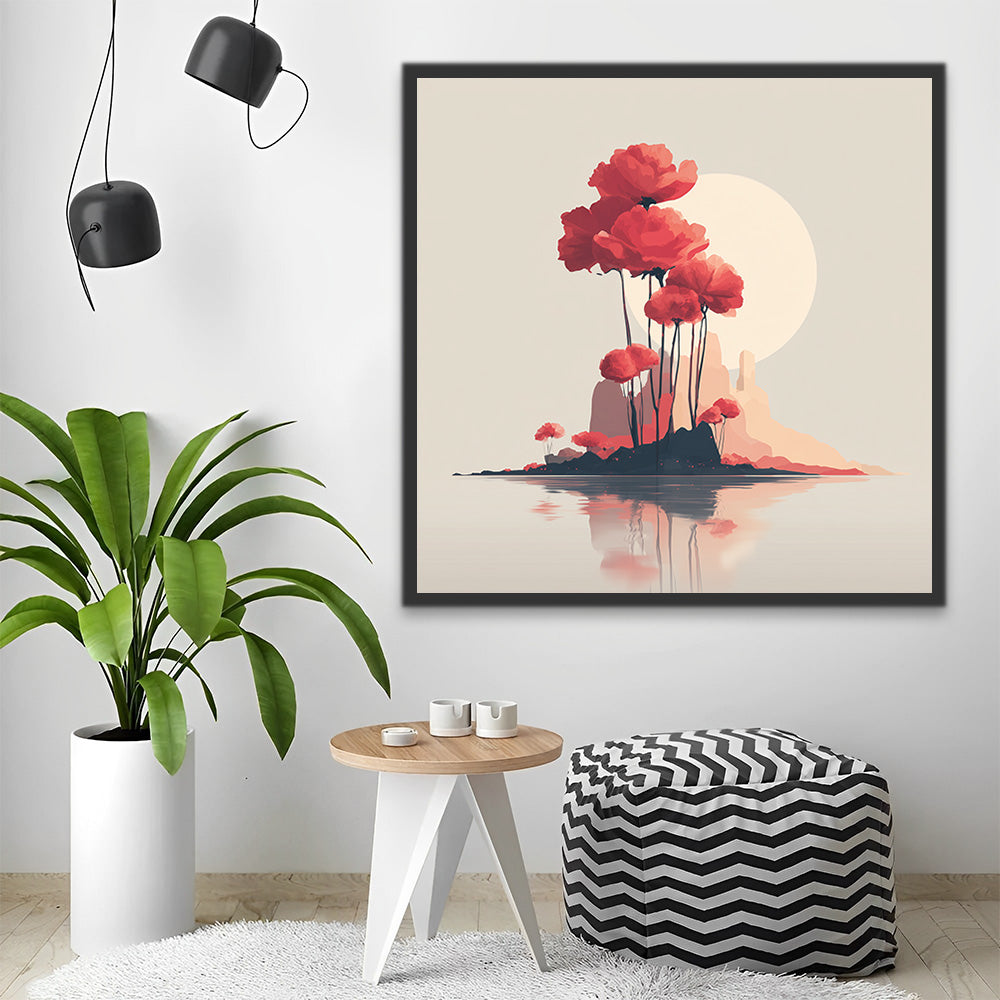 Lune et Coquelicots Rouges Peinture par Numéros