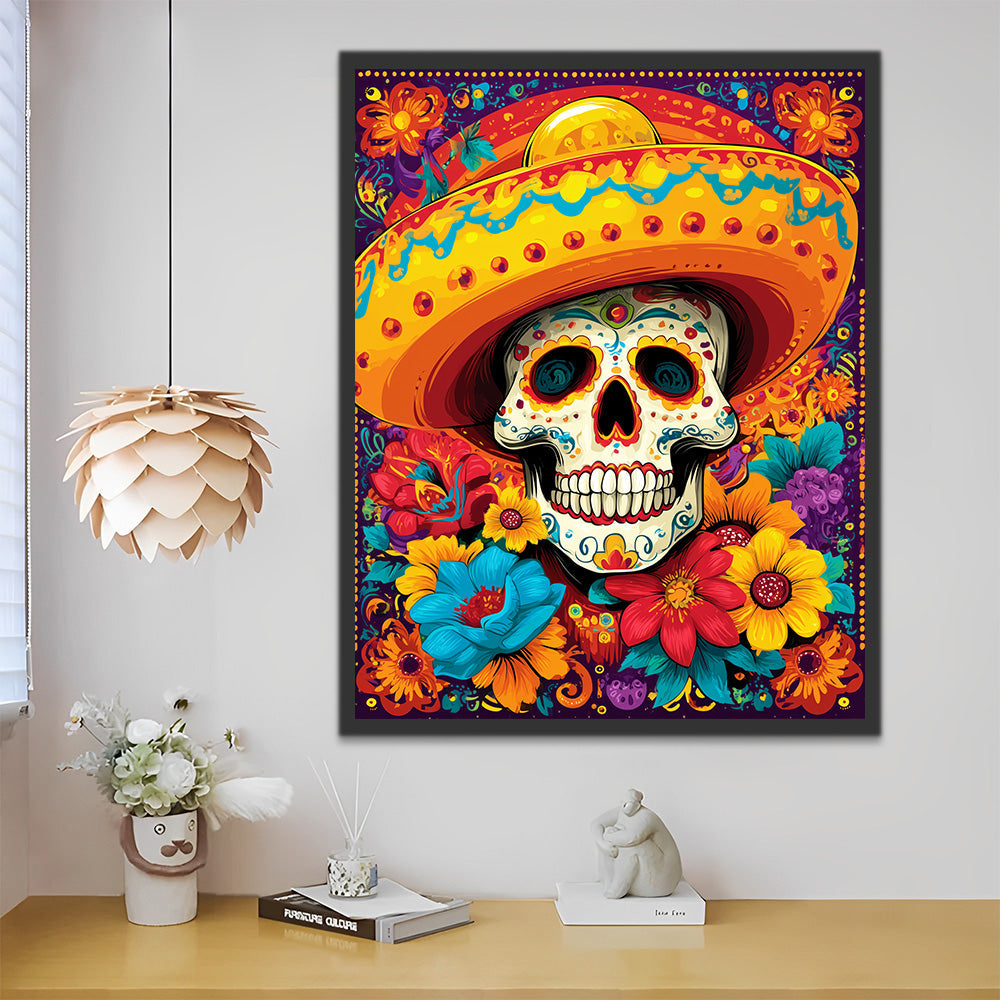 Magnifique Crâne et Fleurs Peinture par Numéros