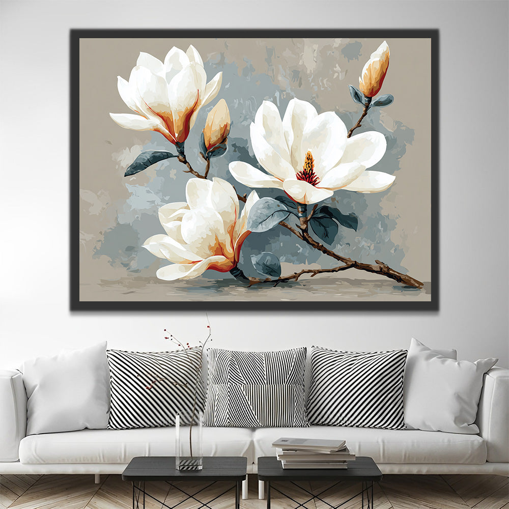 Magnolia Blanc Pur Peinture par Numéros