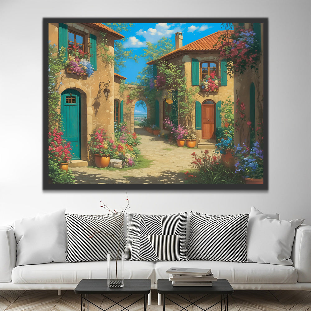 Maison au Bord de la Mer Pleine de Fleurs Peinture par Numéros