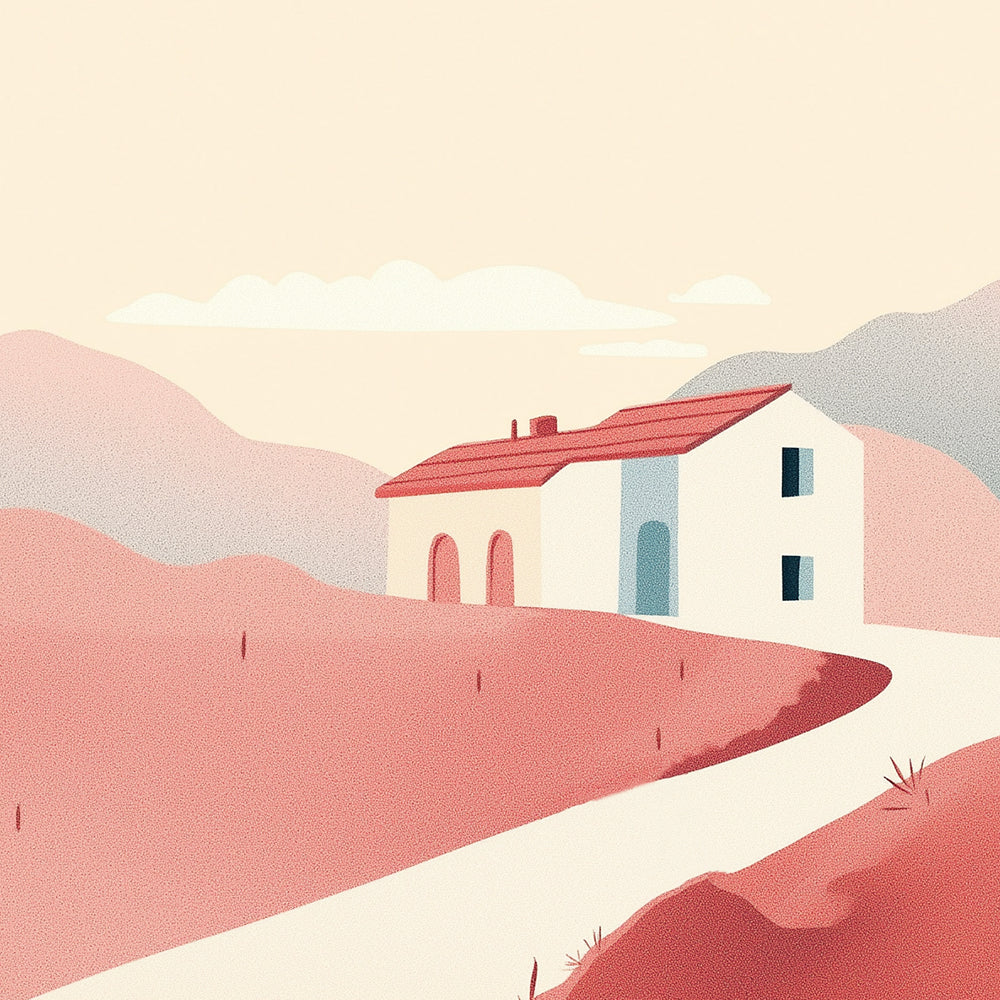 Maison Blanche sur une Colline Rose Mini Peinture par Numéros